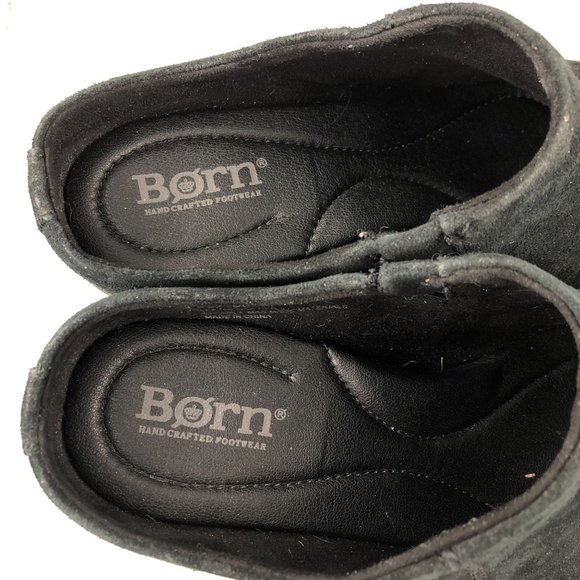 Born Women's 6M Shaya Black Distressed Leather Almond Toe Slip On Heeled Mules - Picture 12 of 13